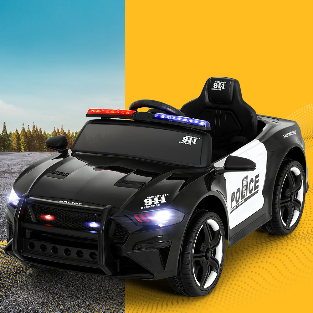 Rigo 12v Electric Police Patrol Kids Ride On Car with Remote Black