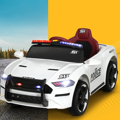 Rigo Kids Ride On Car Electric Patrol Police Cars Battery Powered Toys 12V White