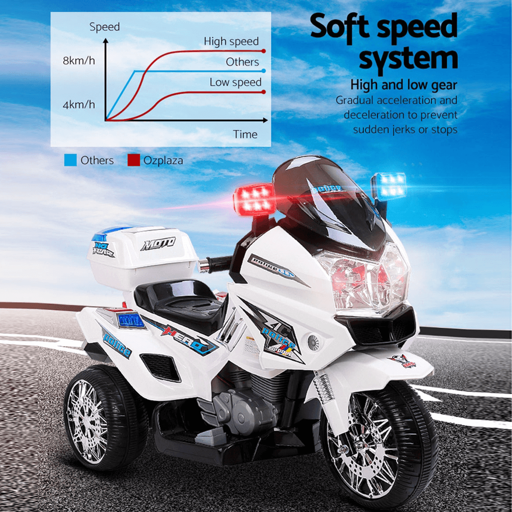 Rigo Kids Electric 12v Police Patrol 3-Wheel Ride-On Motorbike