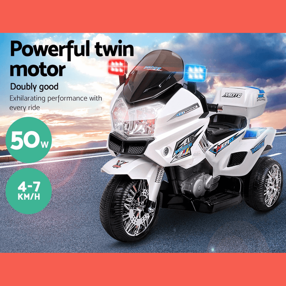 Rigo Kids Electric 12v Police Patrol 3 Wheel Ride On Motorbike