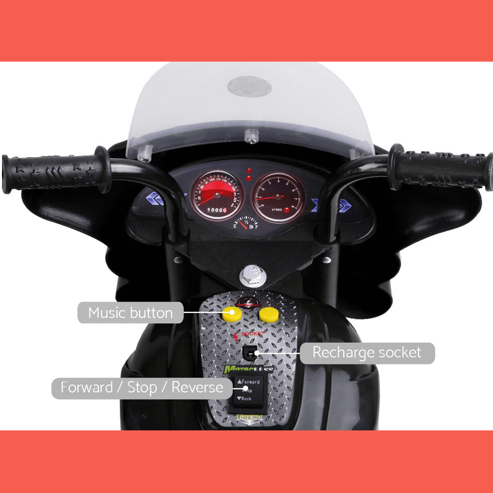 Rigo Kids Electric Ride On Police Motorcycle Motorbike 6V Battery Black