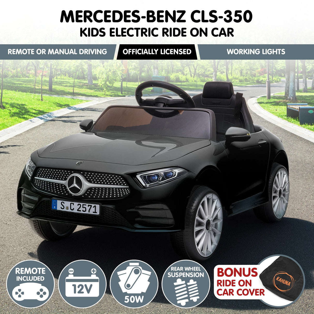 Kahuna Mercedes Benz CLS 350 Kids Electric Ride On Car with Remote Control - Black