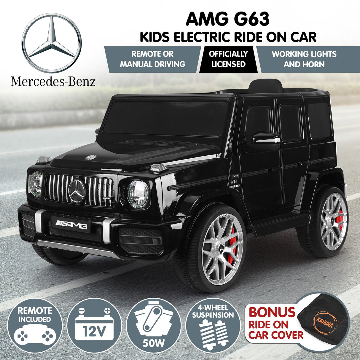 Kahuna Mercedes Benz AMG Licensed G63 Kids Electric Ride On Car Remote Control Dual 25W Motors Music Player LED Lights