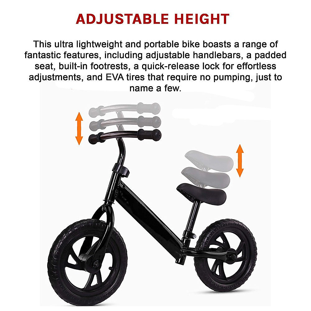 New Aim Lightweight Steel Kids Ride On Balance Bike - Black