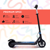 Black scooter with red feature banner on a colorful abstract background