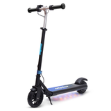 Black electric scooter with LED lights on a white background