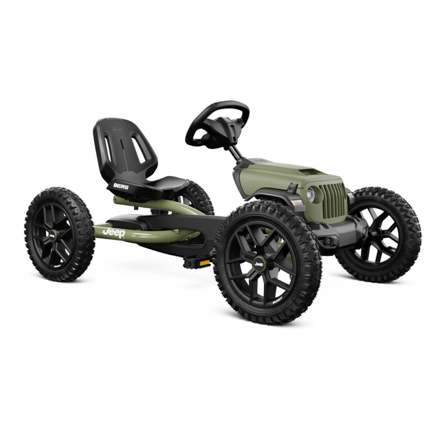 Children's off-road pedal car with Jeep branding on a white background