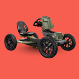 Children's toy Jeep go-kart on a red background