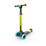 Children's scooter with yellow and black design on a white background