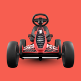 Red and black go-kart on a red background