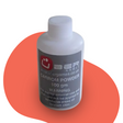 Uber Games carrom powder 100g bottle with a grey label, displayed on a red background