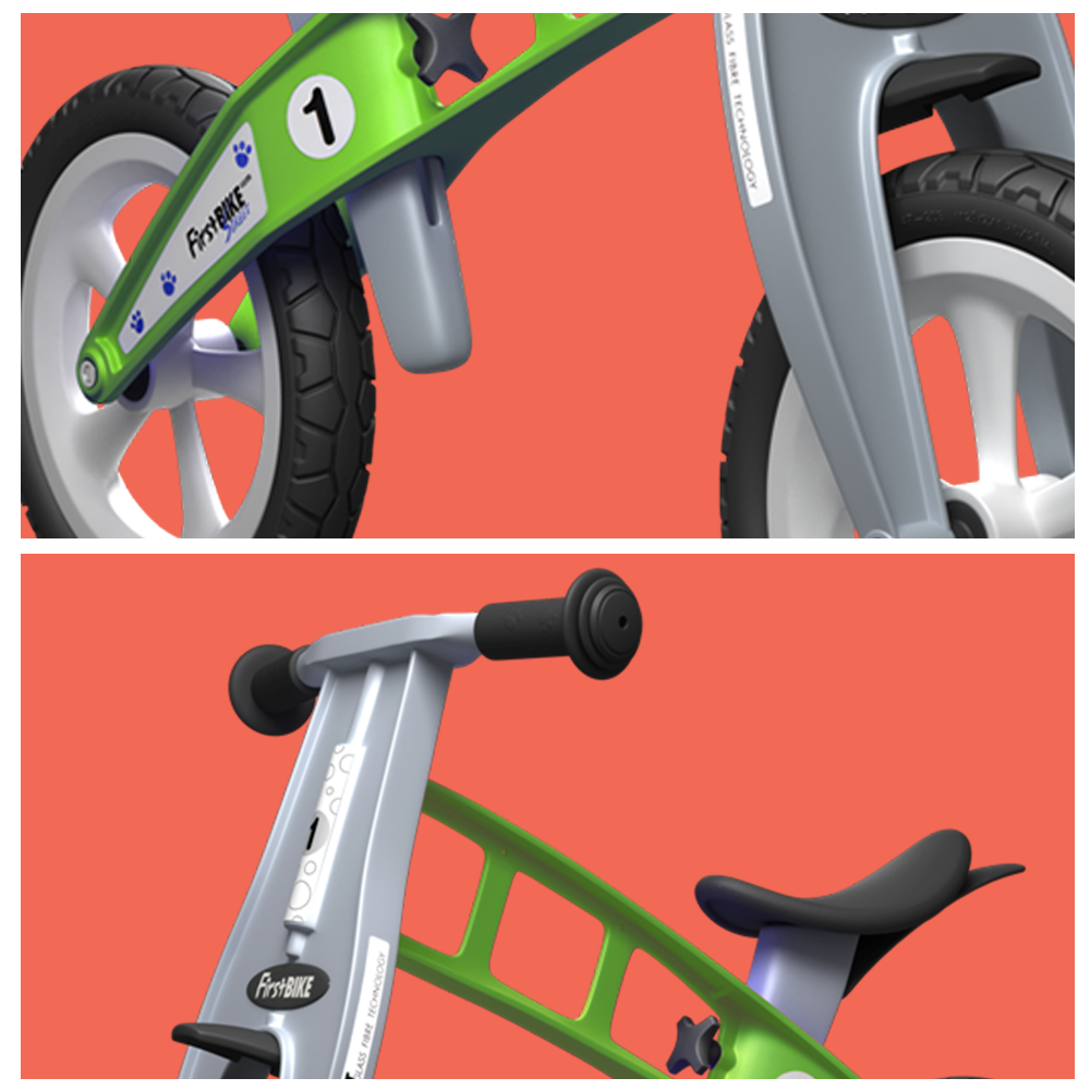 zoomed parts of FirstBIKE Lightweight Basic Balance Bike No Brake - Green