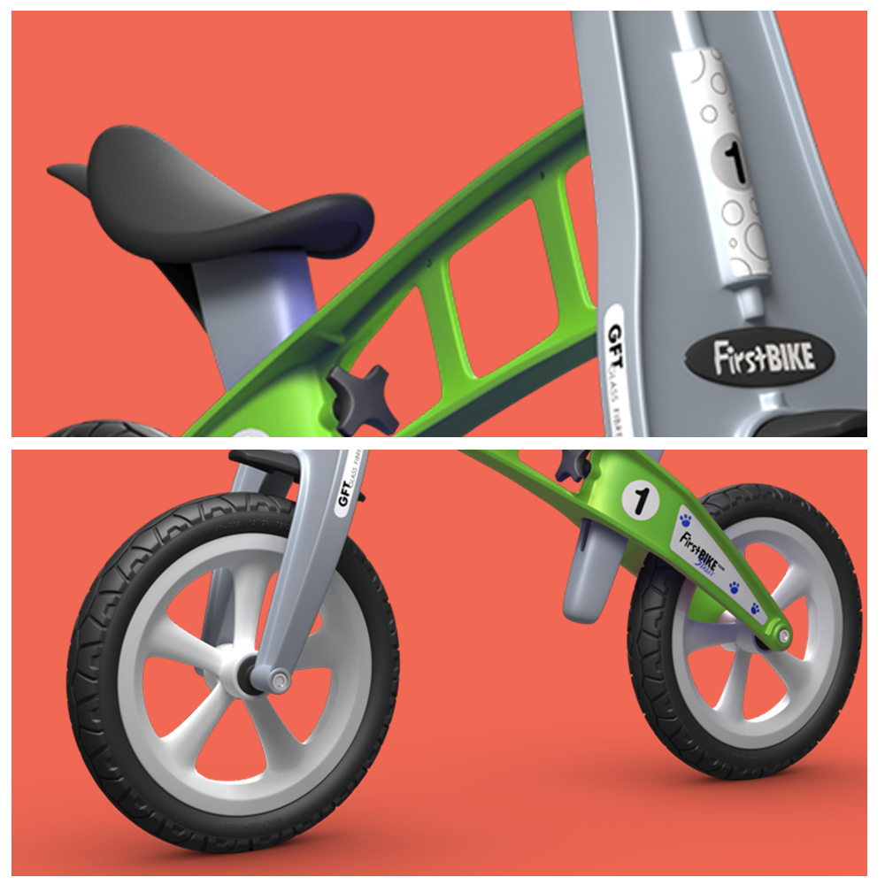 zoomed parts of FirstBIKE Lightweight Basic Balance Bike No Brake - Green