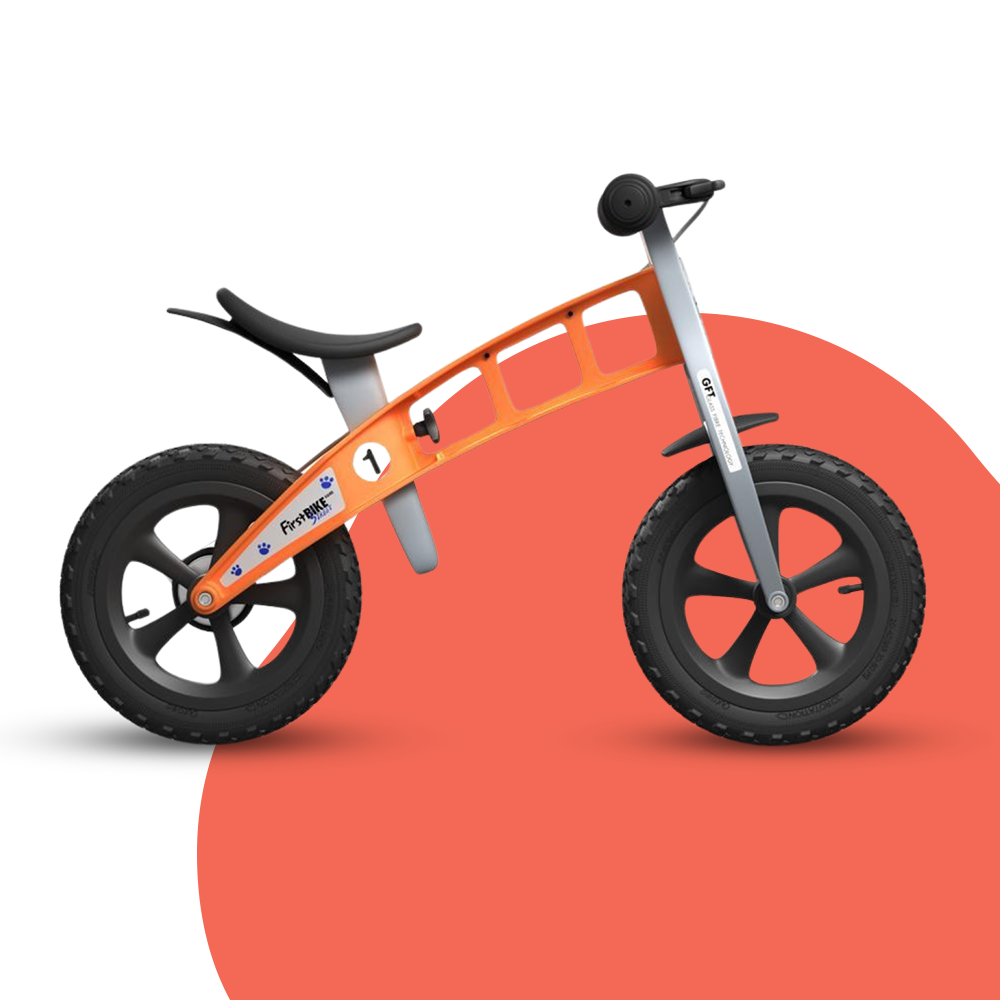 side view of FirstBIKE Lightweight Cross Balance Bike With Brake - Orange