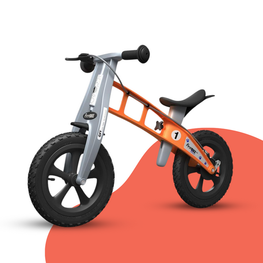 front view of FirstBIKE Lightweight Cross Balance Bike With Brake - Orange