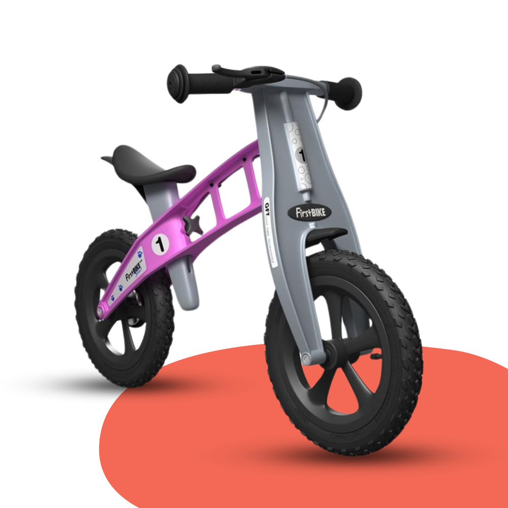 front view of FirstBIKE Lightweight Cross Balance Bike With Brake - Pink