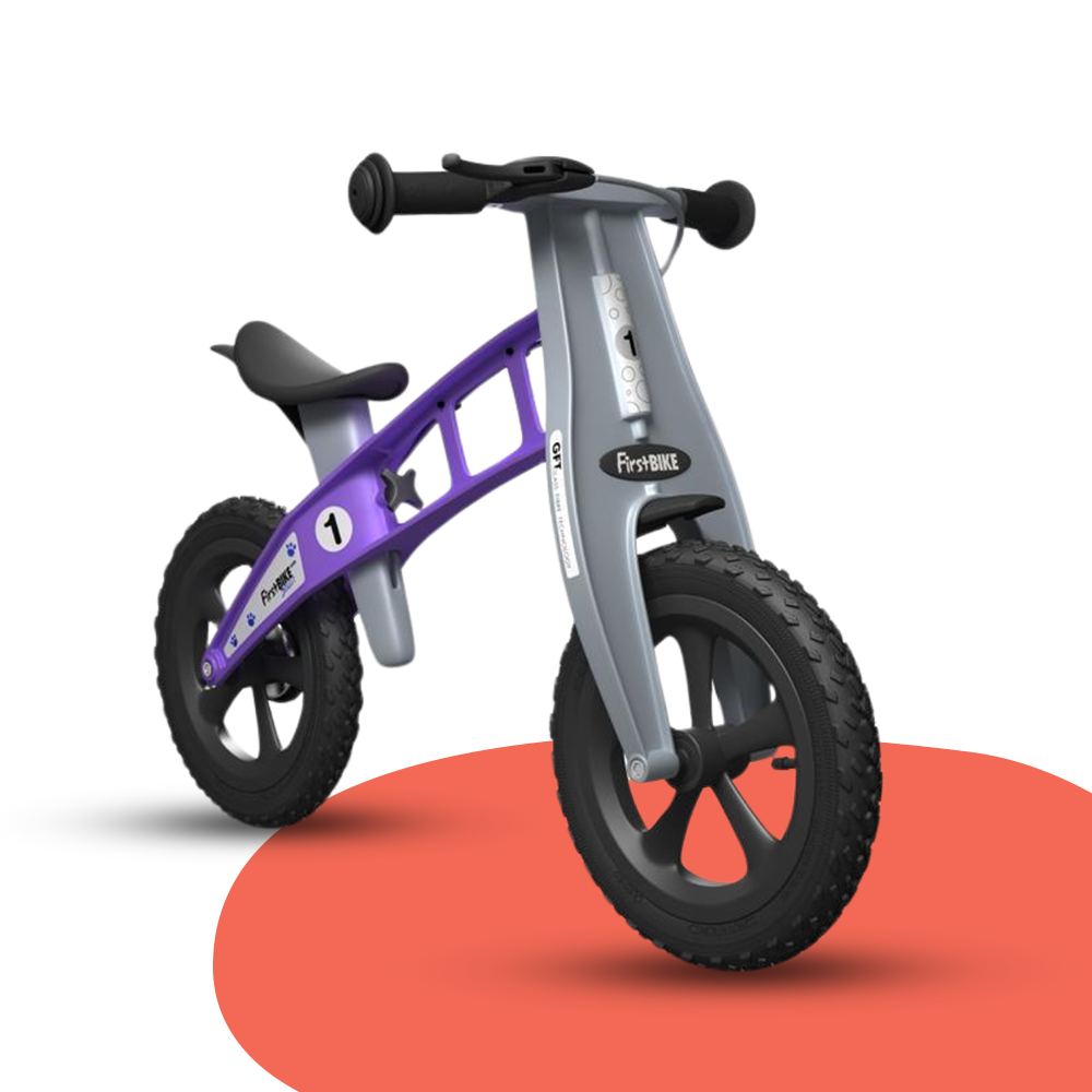 front view of FirstBIKE Lightweight Cross Balance Bike With Brake - Violet