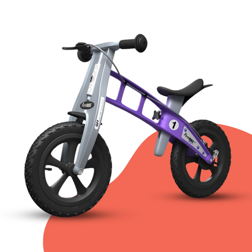 front view of FirstBIKE Lightweight Cross Balance Bike With Brake - Violet