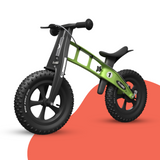 front view of FirstBIKE Lightweight Fat Cross Balance Bike With Brake - Green