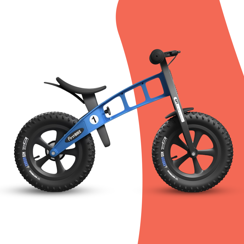 side view of FirstBIKE Lightweight Fat Cross Balance Bike With Brake - Light Blue