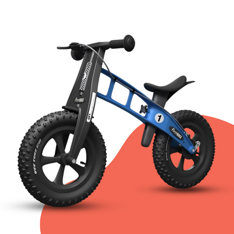 front view of FirstBIKE Lightweight Fat Cross Balance Bike With Brake - Light Blue