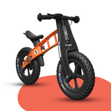 front view of FirstBIKE Lightweight Fat Cross Balance Bike With Brake - Orange