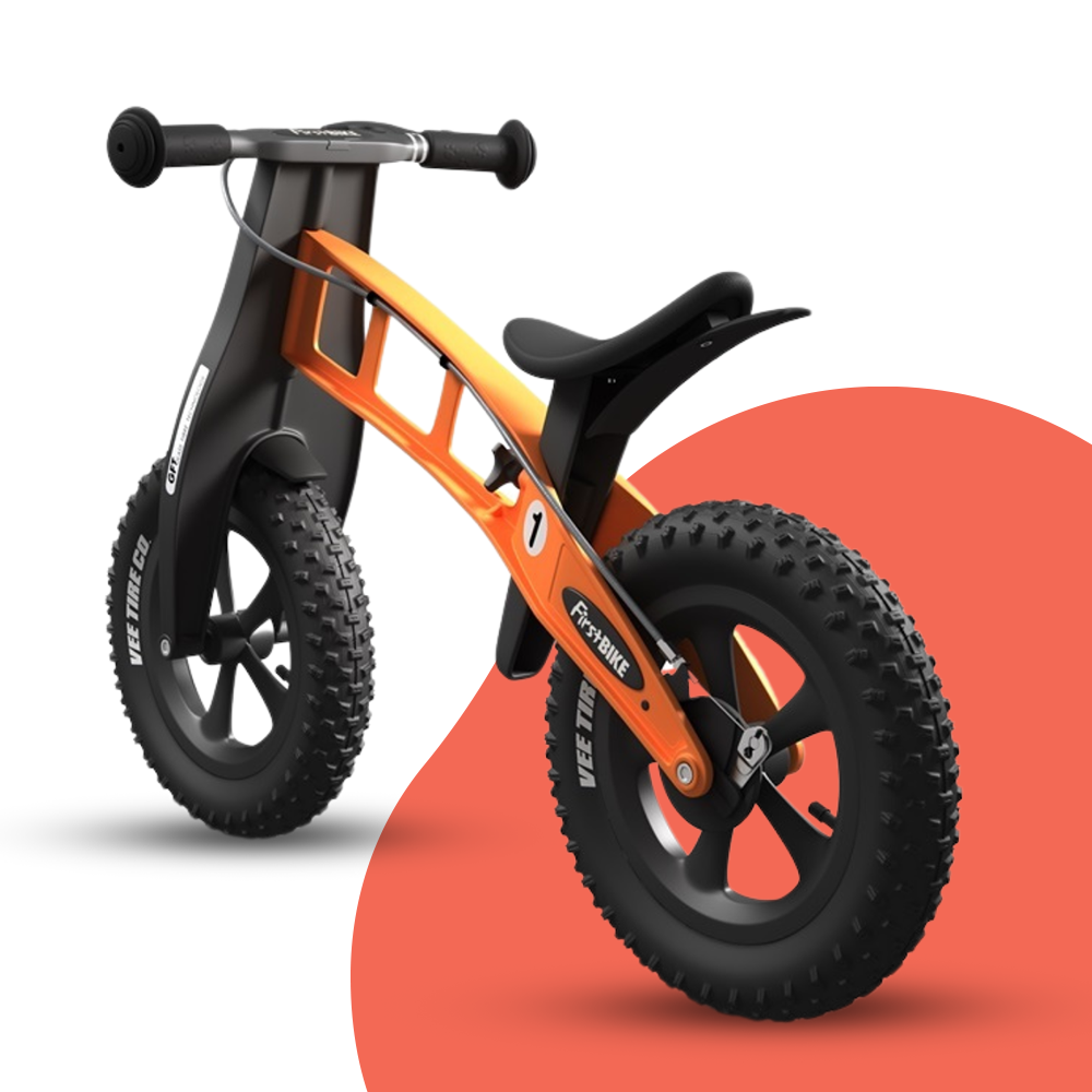 rear view of FirstBIKE Lightweight Fat Cross Balance Bike With Brake - Orange