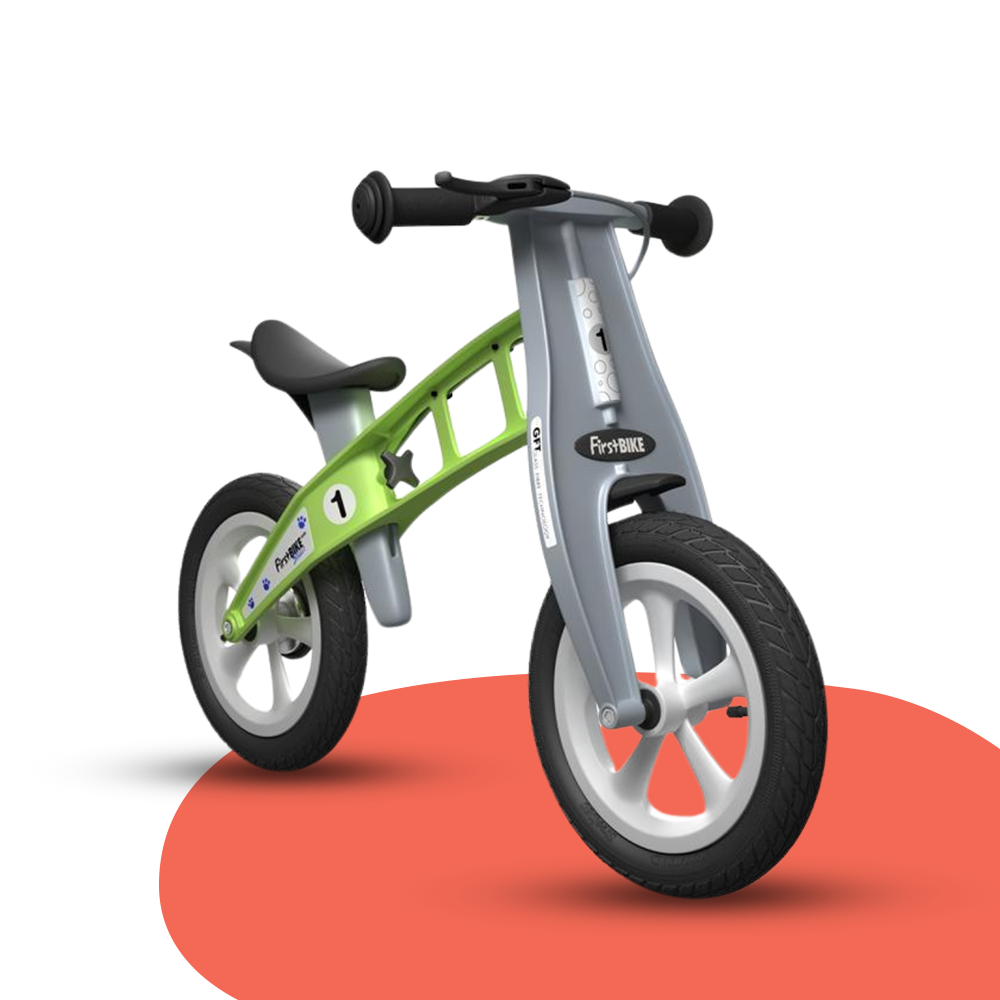 front view of FirstBIKE Lightweight Street Balance Bike with Brake - Green