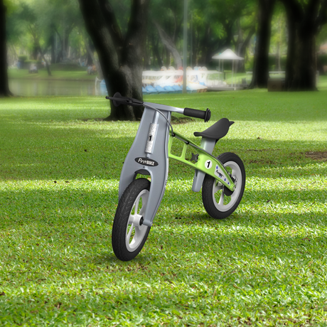 park view with the FirstBIKE Lightweight Street Balance Bike with Brake - Green