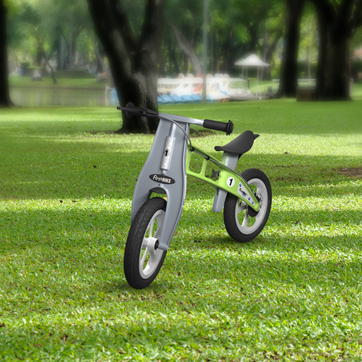 park view with the FirstBIKE Lightweight Street Balance Bike with Brake - Green