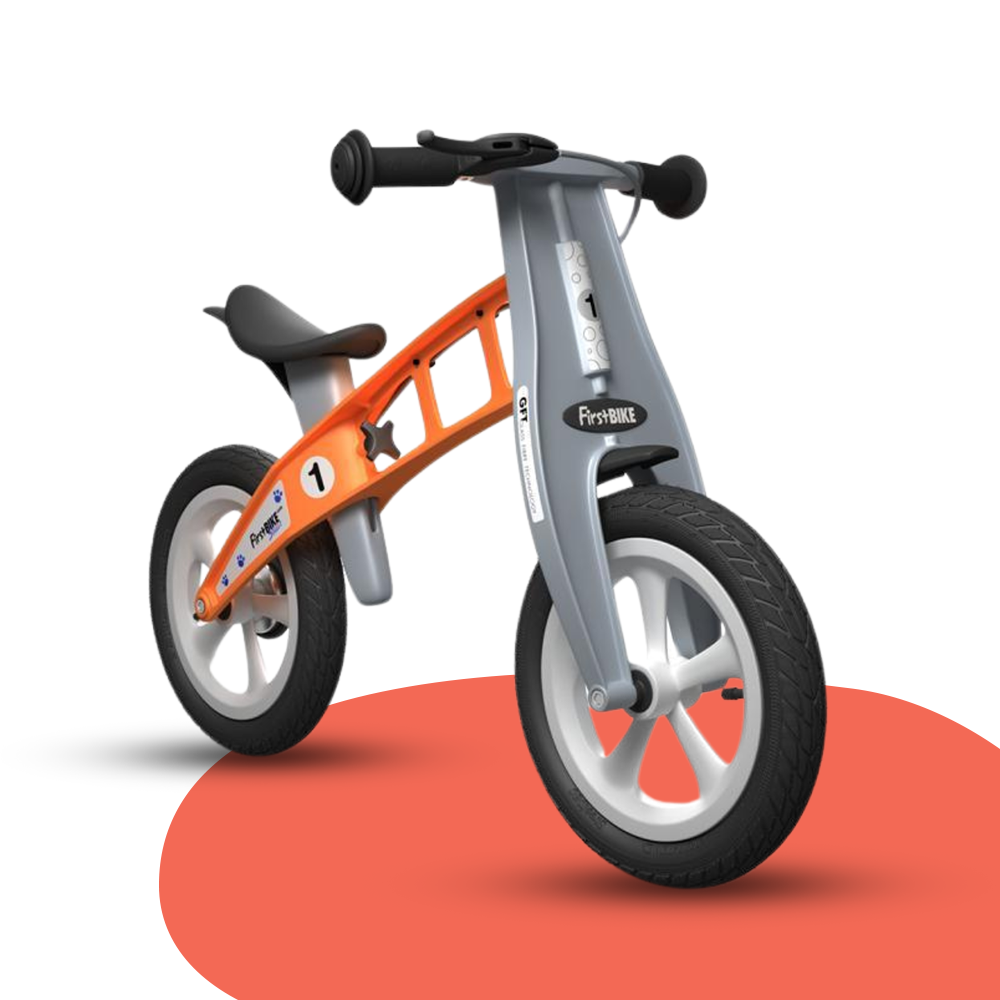 front view of FirstBIKE Lightweight Street Balance Bike with Brake - Orange