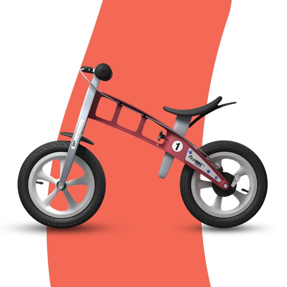 side view of FirstBIKE Lightweight Street Balance Bike with Brake - Red