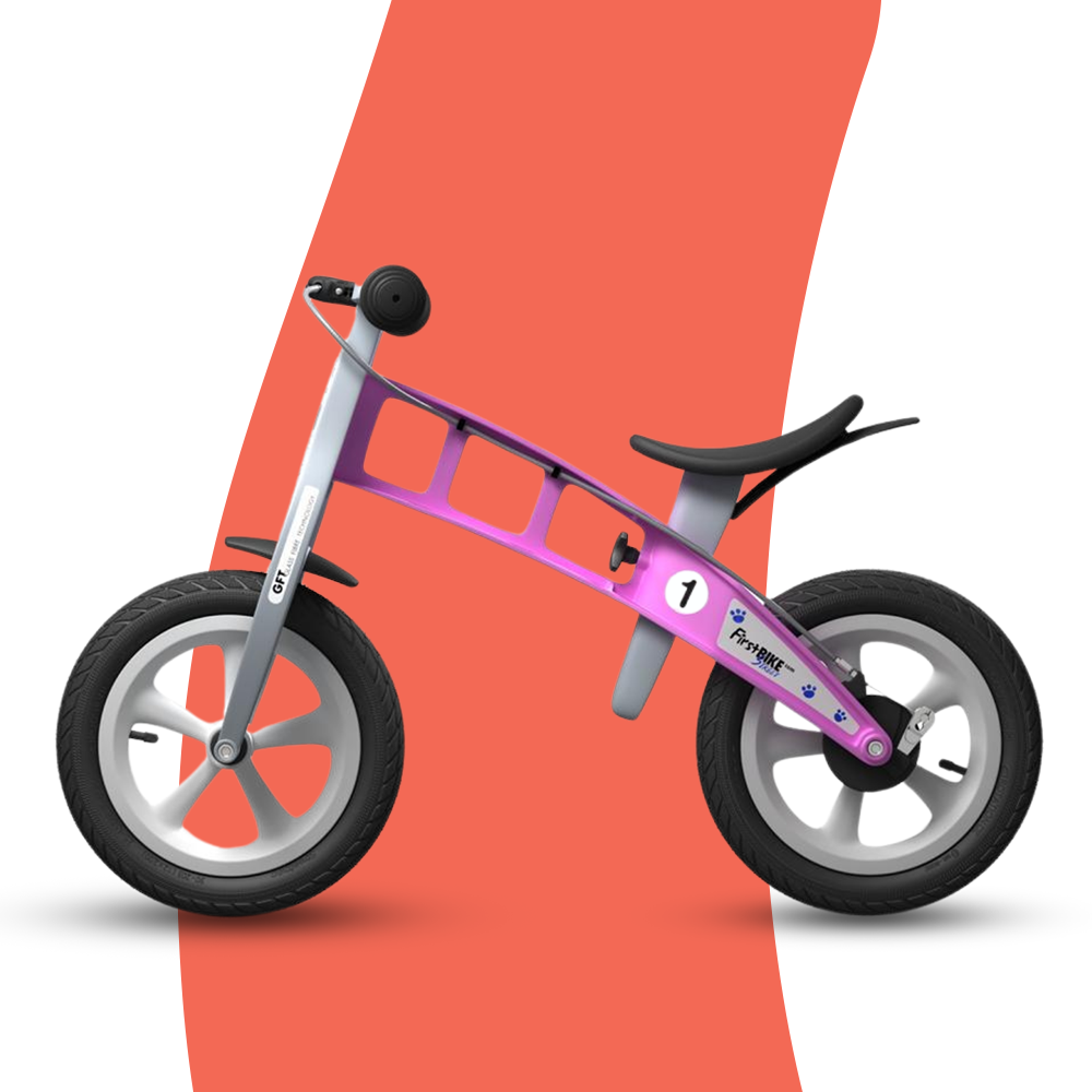 side view of FirstBIKE Lightweight treet Balance Bike with Brake - Pink