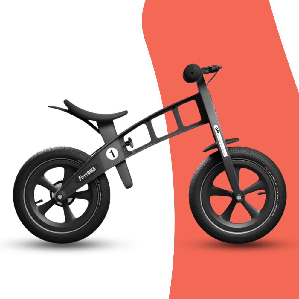 side view of FirstBIKE Limited Edition Balance Bike with Brake - Black