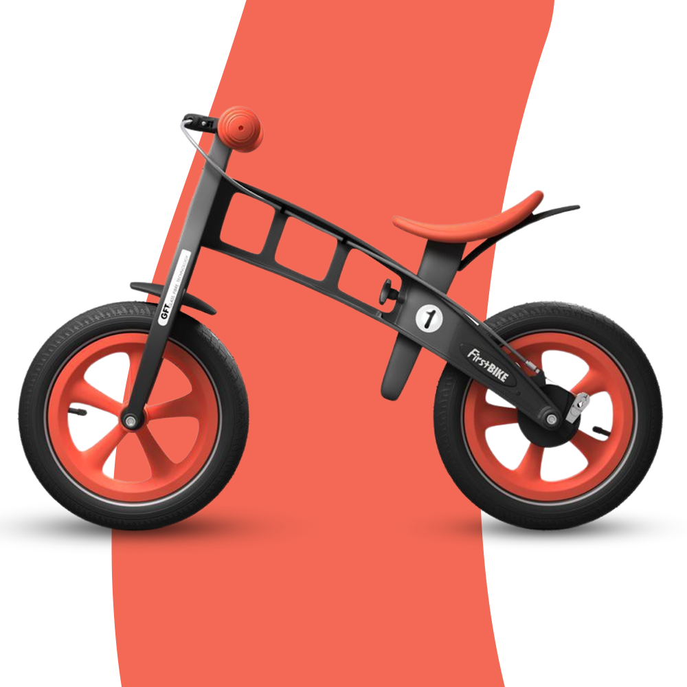 side view of FirstBIKE Limited Edition Balance Bike with Brake - Orange