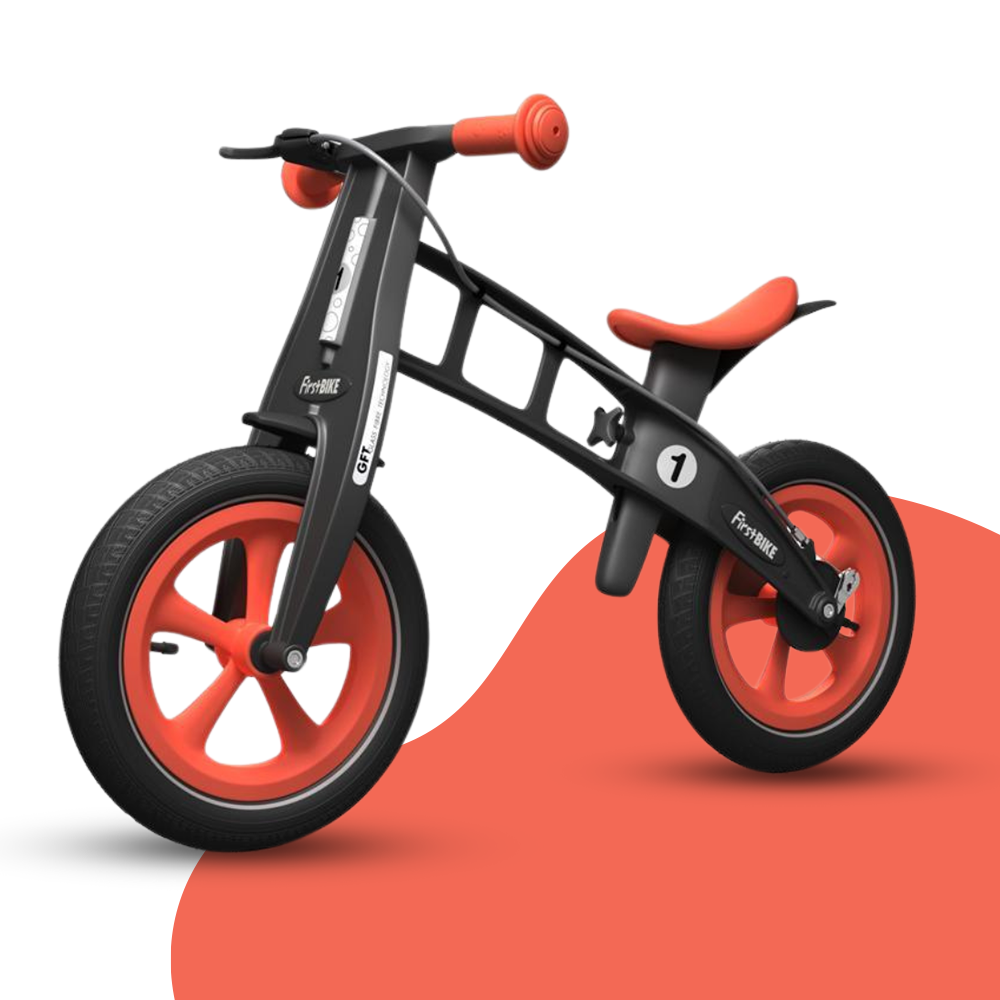 fornt view of FirstBIKE Limited Edition Balance Bike with Brake - Orange