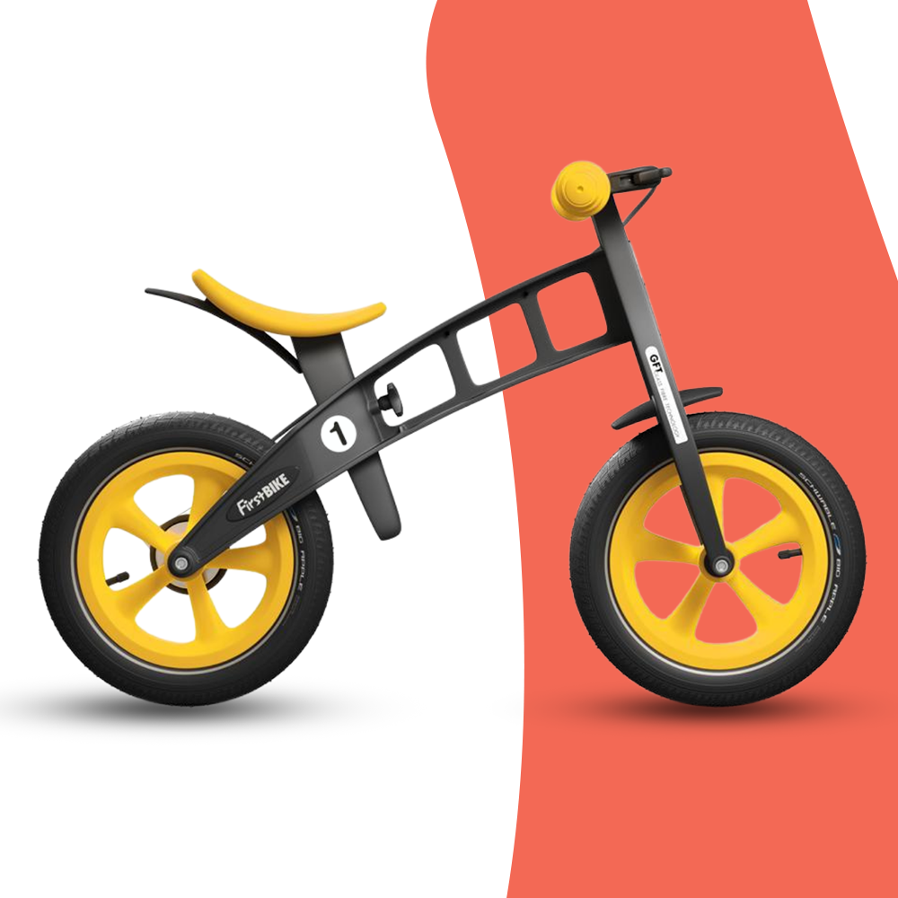 side view of FirstBIKE Limited Edition Balance Bike with Brake - Yellow