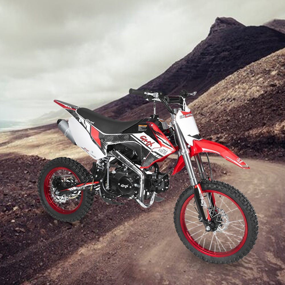 off road view and  GMX 125cc 4-Stroke Pro X Kids Dirt Bike - Red