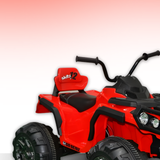 Red toy ATV with black accents on a gradient background