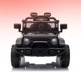 Black off-road vehicle on a gradient pink to white background