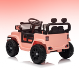 Pink toy jeep with black details on a gradient background