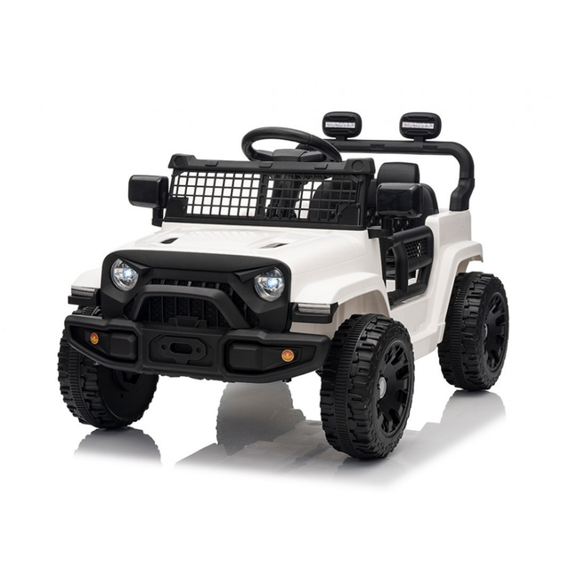 White toy SUV with black accents on a white background