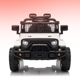 Children's toy off-road vehicle with a white body and black details on a gradient background