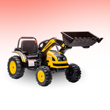 Toy tractor with front loader on a gradient background