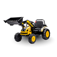 Toy construction vehicle with black and yellow colors on a white background