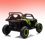 Toy off-road vehicle with green accents on a gradient background
