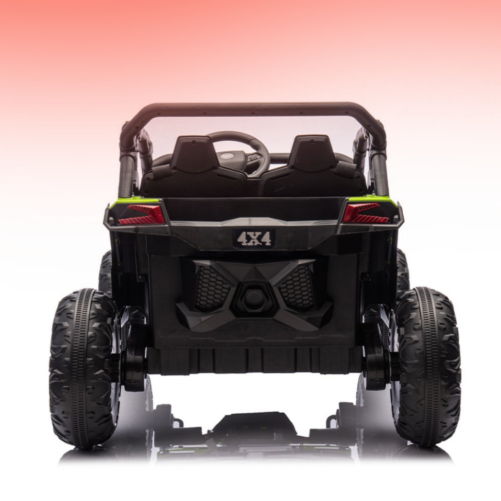 Black toy off-road vehicle with transparent canopy on a gradient background