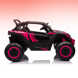 Black and pink toy off-road vehicle on a gradient background