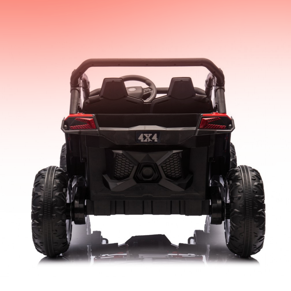 Go Skitz Switch 24V E-Buggy Kids Ride On with red accents on a gradient background