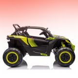 Toy off-road vehicle with black and yellow design on a gradient background